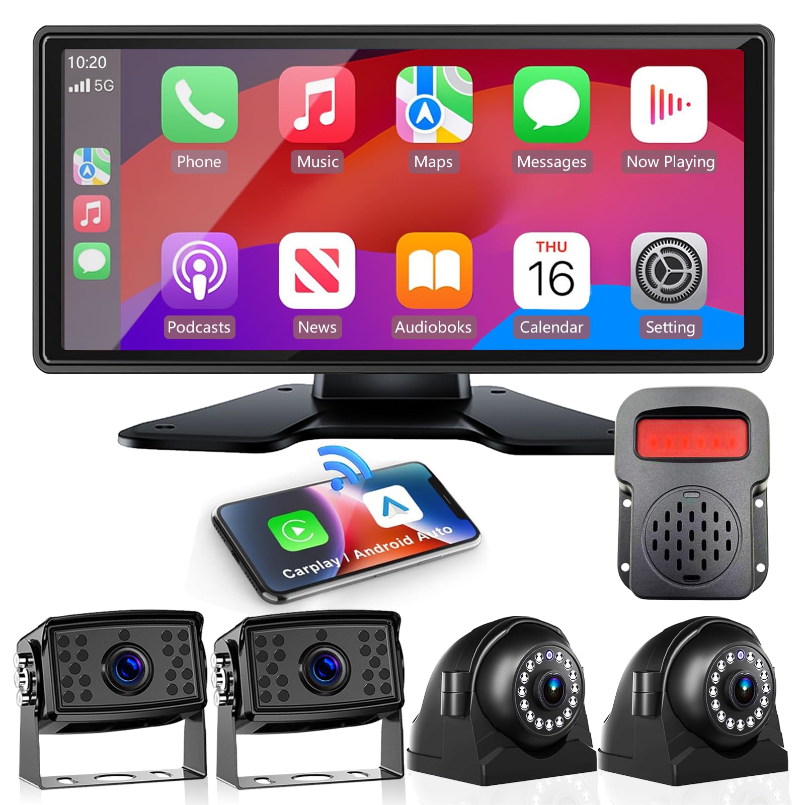 Photo 1 of RV Backup Camera with Carplay Android Auto for RV Horse Trailer Semi Box Truck,1080P HD 4 Splits 10.36" Touch Monitor Rear/Side Backup Cameras with Mirror Link FM Waterproof Night Vision DVR Recording