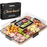 Bamboo Charcuterie Board Whit Lid, Portable CheeseBoard for Serving Tray with 6 Compartments, Build-A-Board Bamboo Cutting Board for Entertaining, Party, Wedding, Birthday, House-Warming Gift