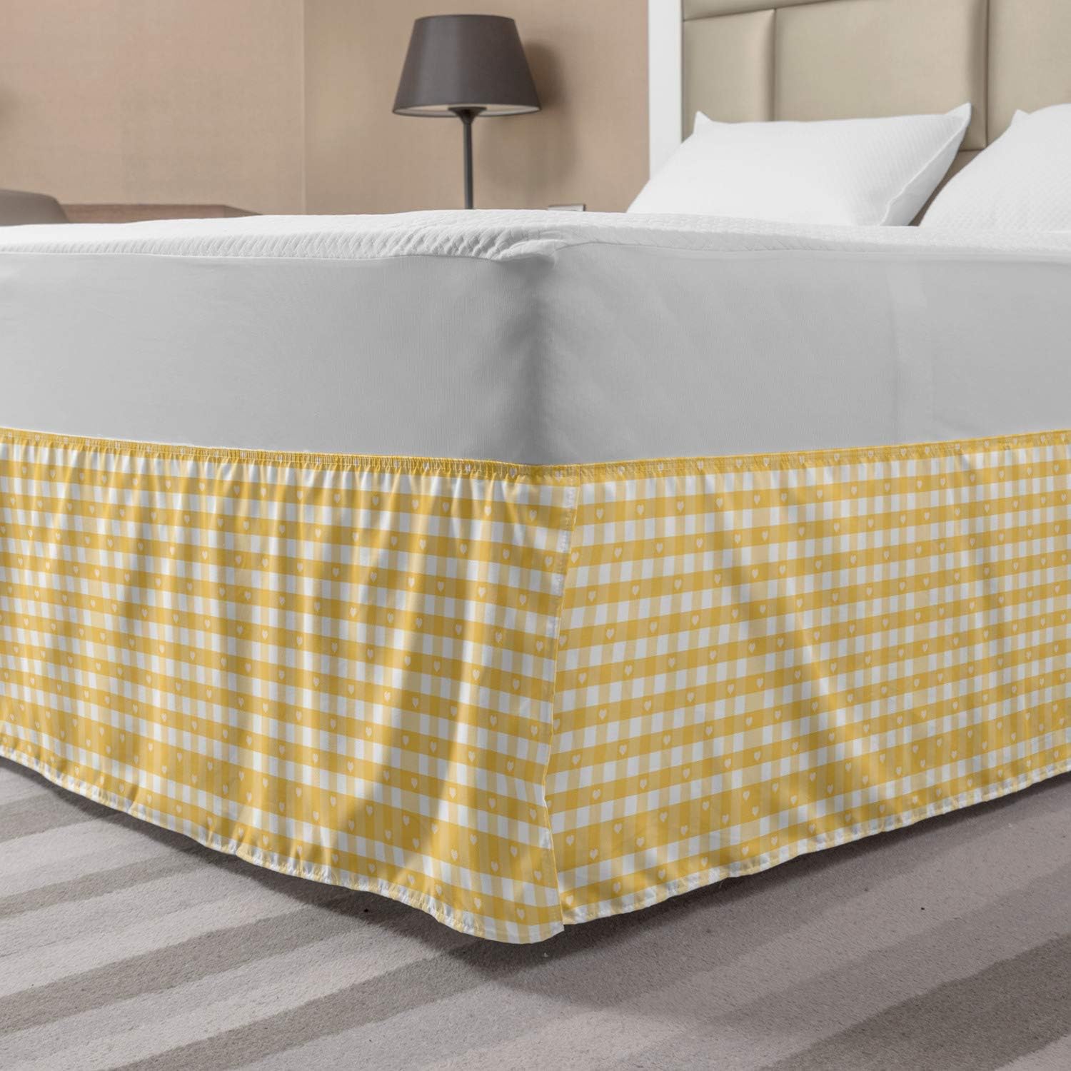 Ambesonne Vintage Yellow Bed Skirt, Gingham Pattern with