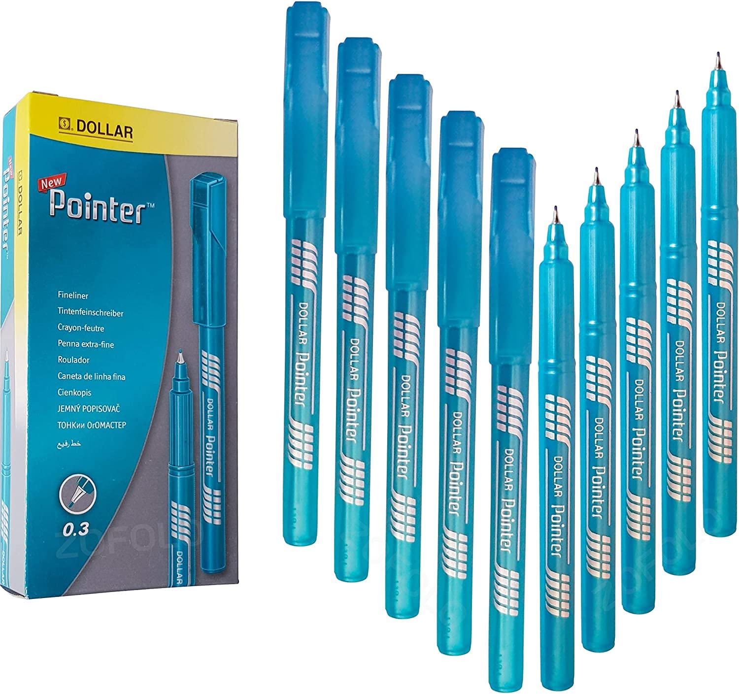 DOLLAR Fineliner Pens, TURQUOISE, 0.3mm Ultra Fine Felt Tip, Pack of 10, Precise Writing, Write Draw Sketch Colour Mark Fine Line Pens