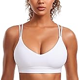 CRZ YOGA Butterluxe V Neck Strappy Sports Bras for Women - Thin Spaghetti Strap Padded Wireless Yoga Crop Top
