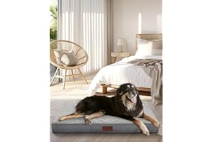 OhGeni 41 Inch Orthopedic Waterproof & Machine Washable Dog Bed with Egg Crate Foam Support, Non-Slip Bottom and Removable Pet Bed Cover for Extra Large, Large, Medium, Small Dogs (Gray)