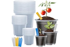 Nursery Pots for Plants, 30 Packs Clear Nursery Pots with Drainage, 3/4/5 Inch Plastic Planter Pots Including 30 Plant Labels