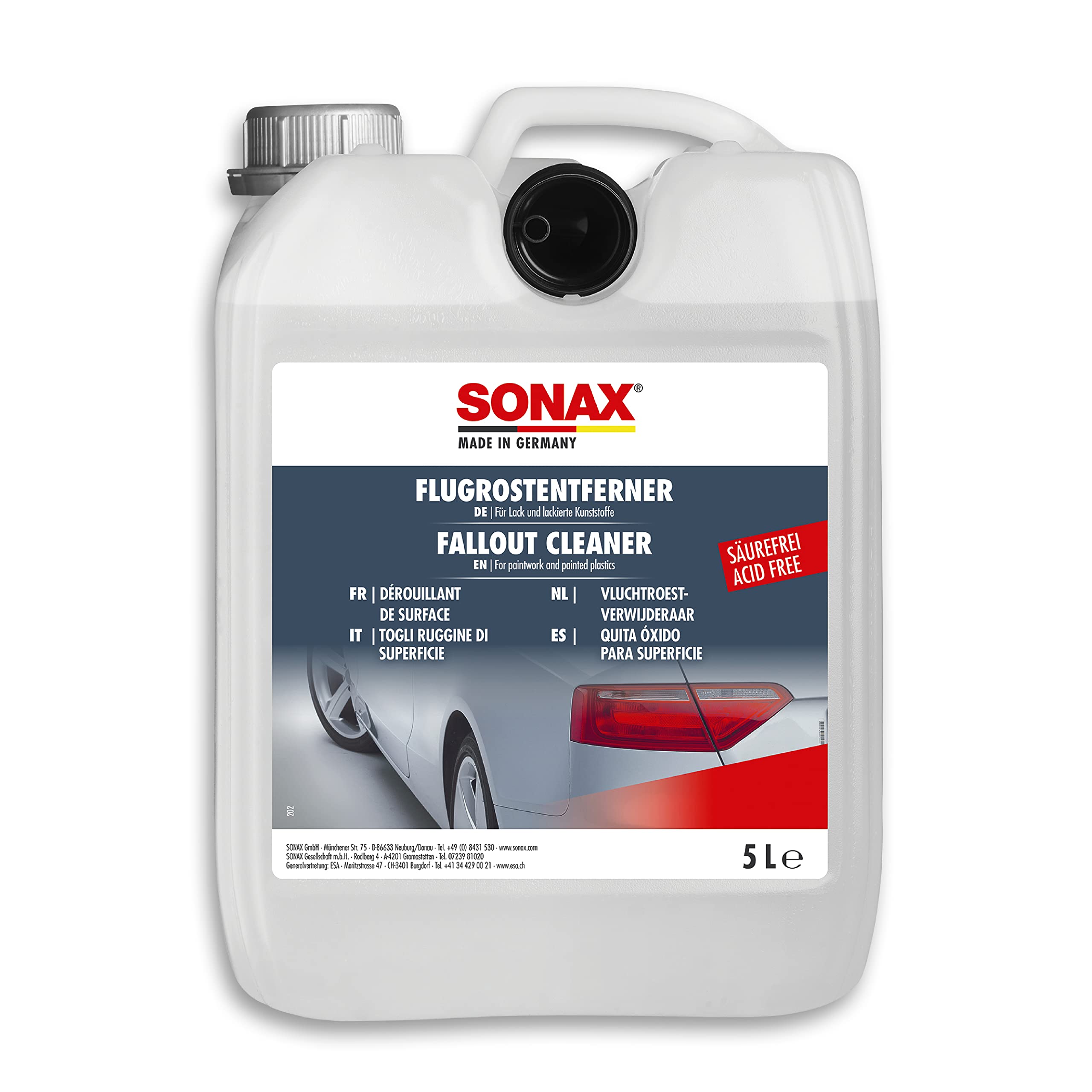 SONAX Fallout Cleaner (5 Litre) - Removes effectively superficial, local corrosion & rust from all painted surfaces | Item No. 05135050