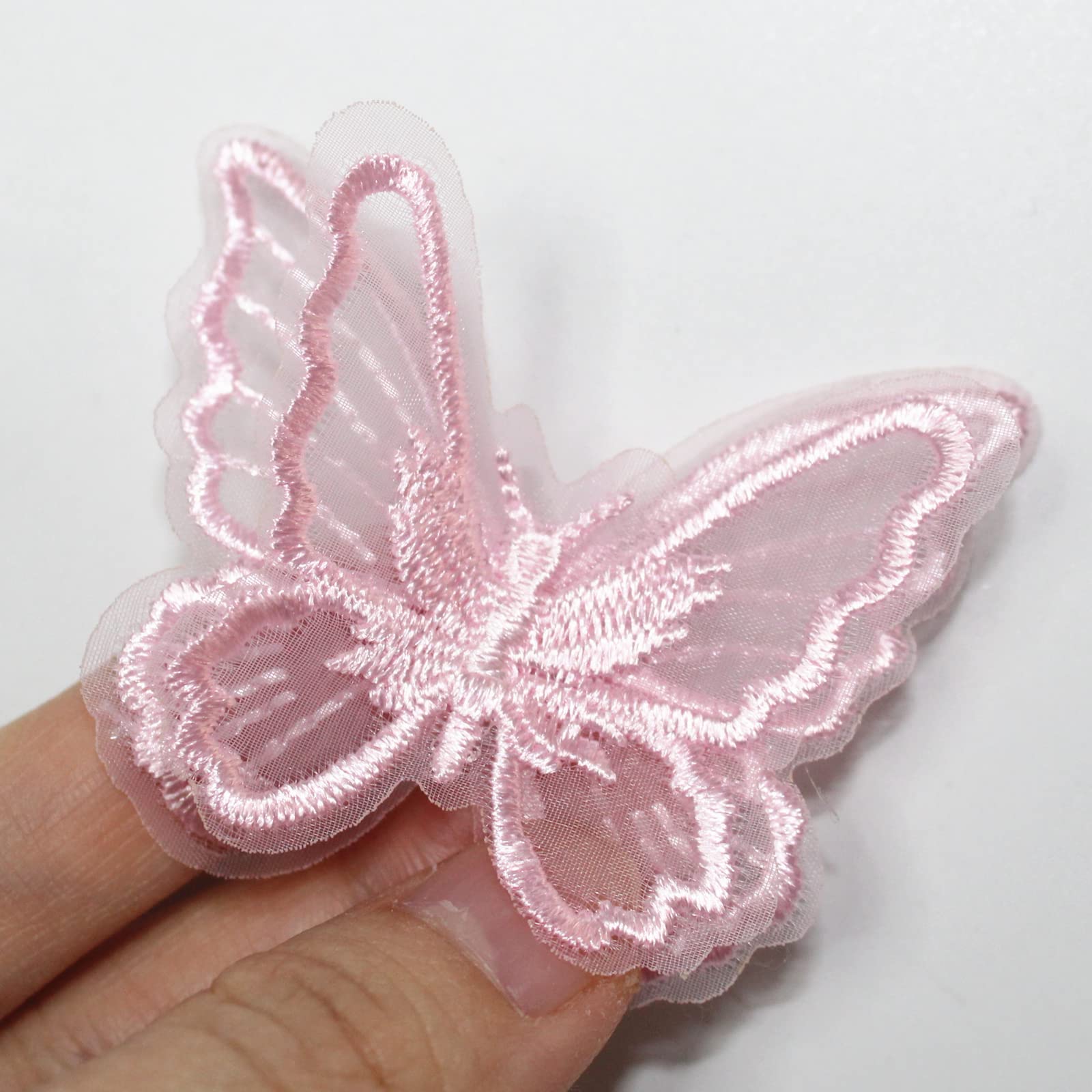 SUNMOVE 10pcs Embroidery Butterfly Sew On Patch Badge Wedding Bridal Dress Embroidered Applique Sewing Craft DIY (Light Pink, 2.36 x 1.96inch)