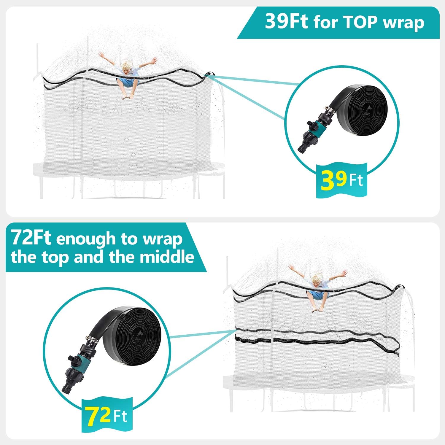 EOX Trampoline Sprinkler, 72Ft Trampoline Water Park Sprinkler Hose Water Sprays Trampoline Water Sprinkler for Kids Cool Down Trampoline Playing in Water Summer Outdoor Water Park Game Sprinkler: Toys & Games