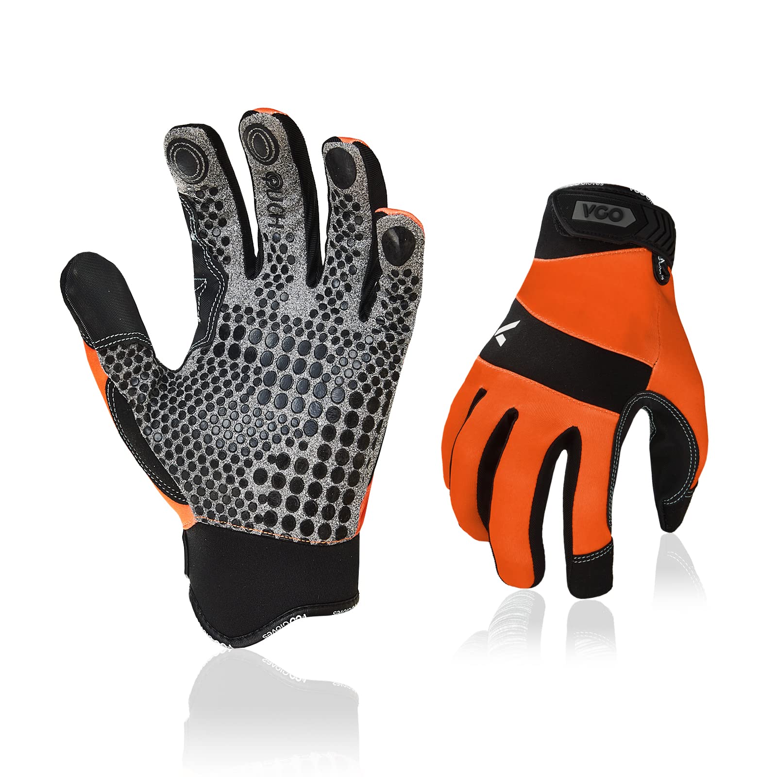 Vgo... Work Glove Touchscreen with Silicone for Antislip,Utility Gloves for Delivery HGV Light Duty(Size XL,Orange,SL7895,1Pair)