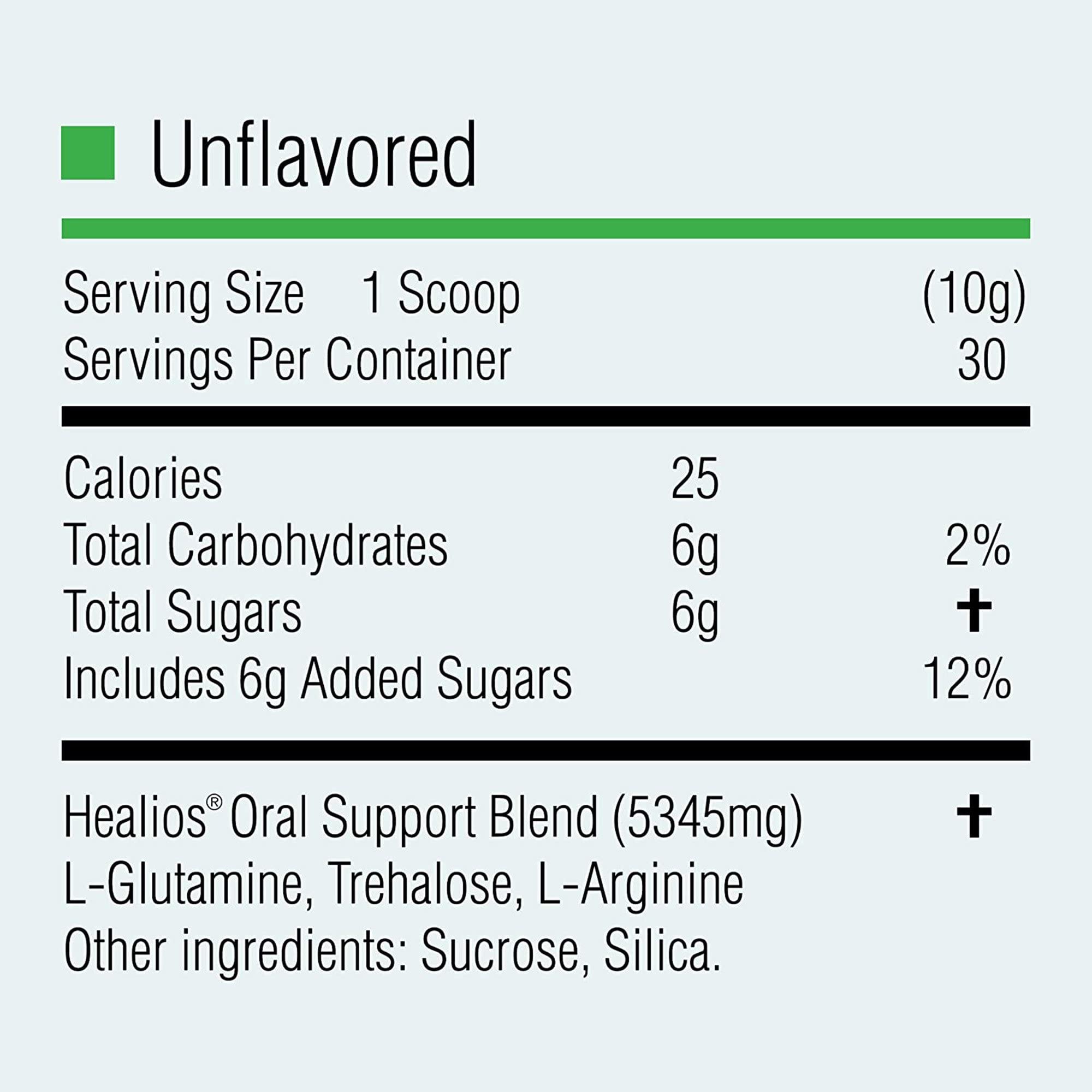 Healios Unflavored Oral Health and Dietary Supplement, Powder Form, Naturally Sourced L-Glutamine Trehalose L-Arginine, 10.93 Ounces