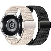 One Click Galaxy Watch 7 Band for Samsung Galaxy Watch 7 6 5 4 FE Band 40mm 44mm/6 Classic 47mm 43mm/4 Classic 46mm 42mm/5 Pro 45mm Band 20mm Elastic Braided Fabric Magnetic/Adjustable Strap