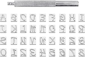 Yoption 37Pcs Leathercraft Letter and Number Stamps Punch Set, 26 Alphabet & 10 Numbers Imprinted Leather Stamp Tools 6mm for Leather Belt Bag Hat Shoes Craft Marking