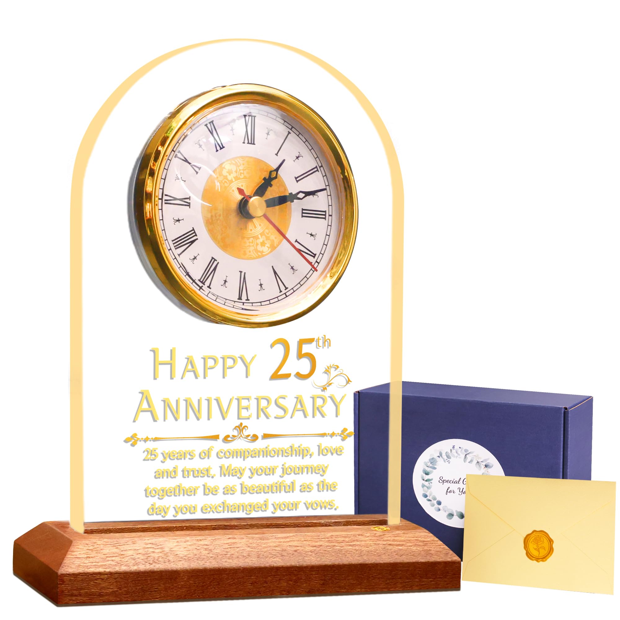 Lightzz 25th Anniversary Wedding Gift, Anniversary Quartz Clock, Desk Table Clock, 25 Years of Marriage, Silver Wedding for Couple, Parents, Grandparents (25th)