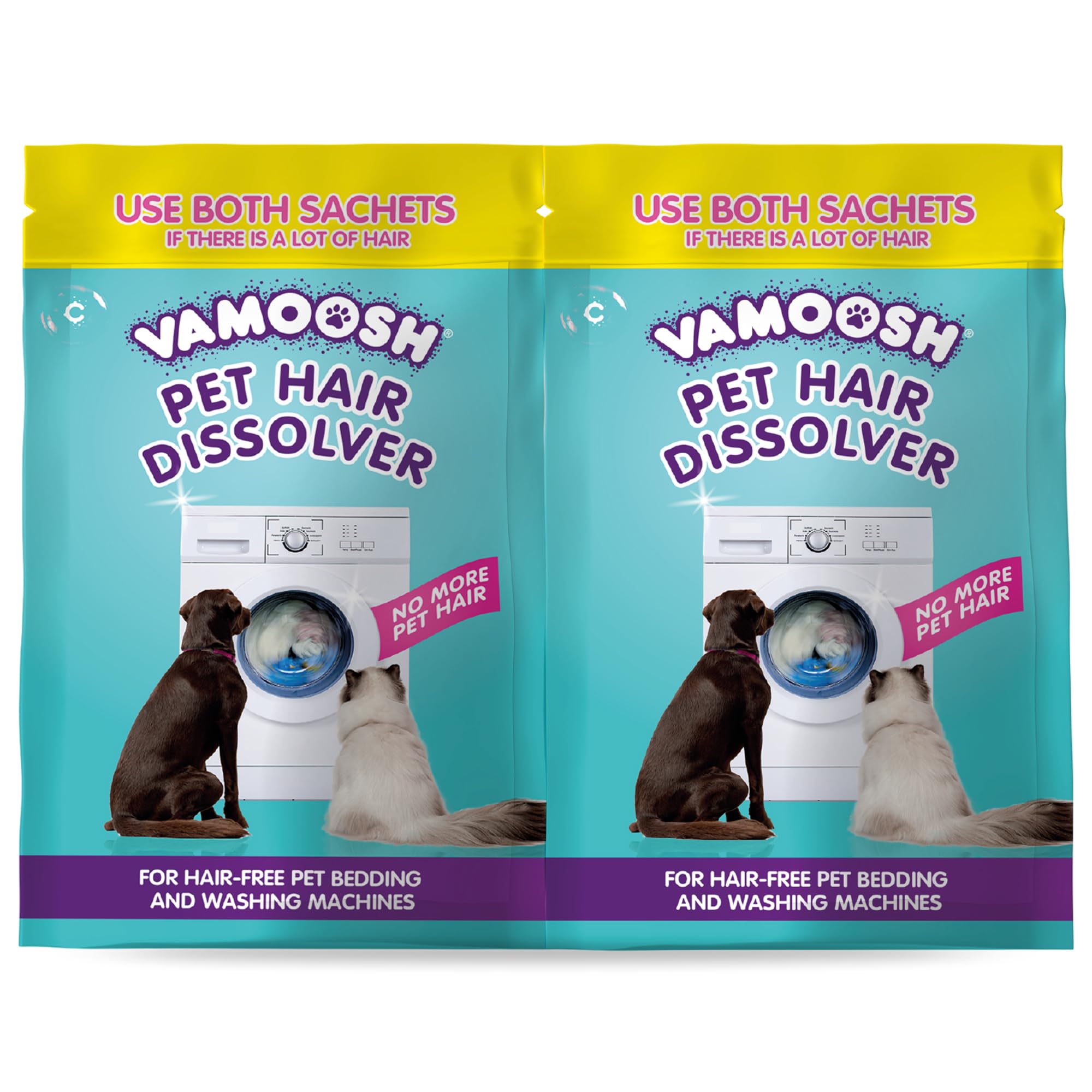 Vamoosh Pet Hair Dissolver- Pet Hair Remover for Washing Machines, 2x100g, Removes Odour Dissolves Dog, Cat, Horse, Animal Fur, Cleans Bedding in Washing Machine, Easy to Use, Up to 2 Washes