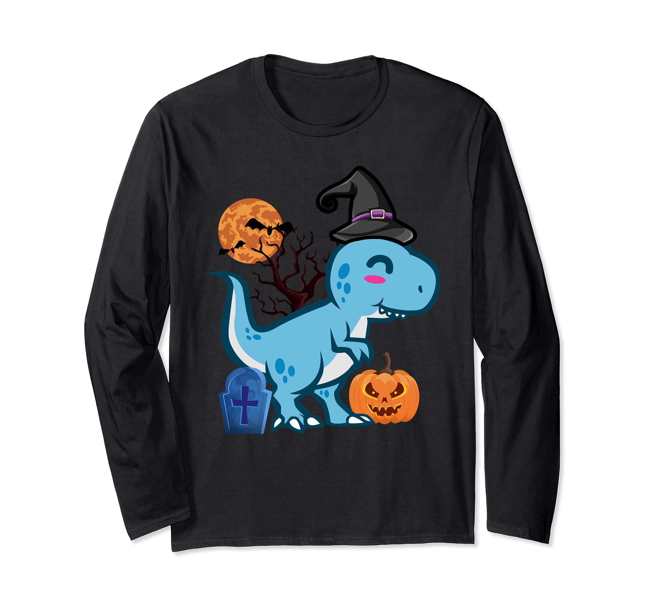 T-Rex Dinosaur Witch Wizard Pumpkins Halloween Costume Long Sleeve T-Shirt