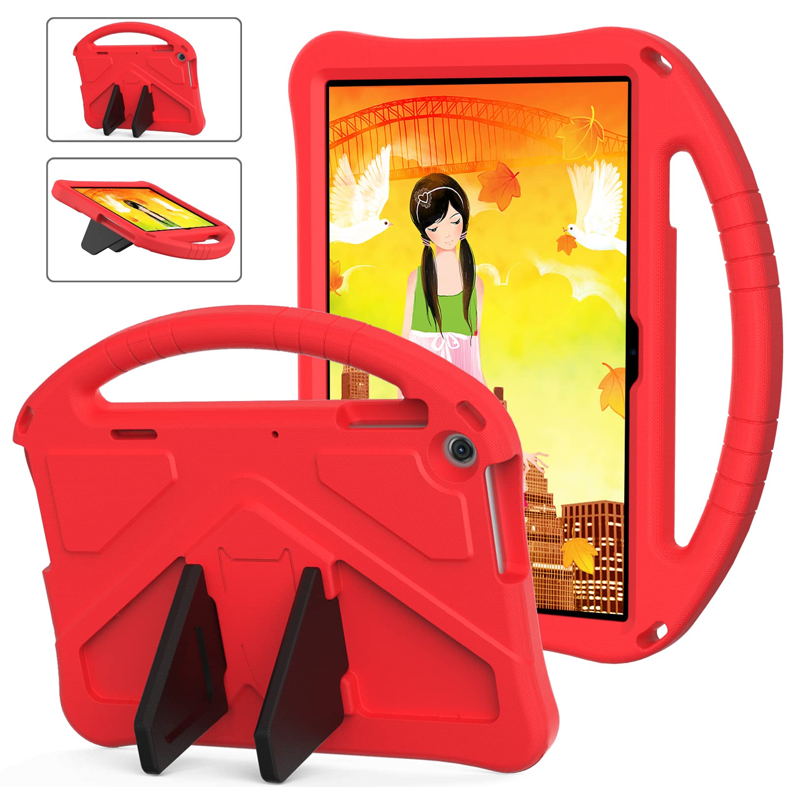 Tading Kids Case for Lenovo Tab M10 3rd Gen TB328FU, Children Friendly EVA Foam Protective Stand Handle Cover Case for Lenovo Tab M10 3rd Generation TB328XU 2022 10.1" Tablet - Red