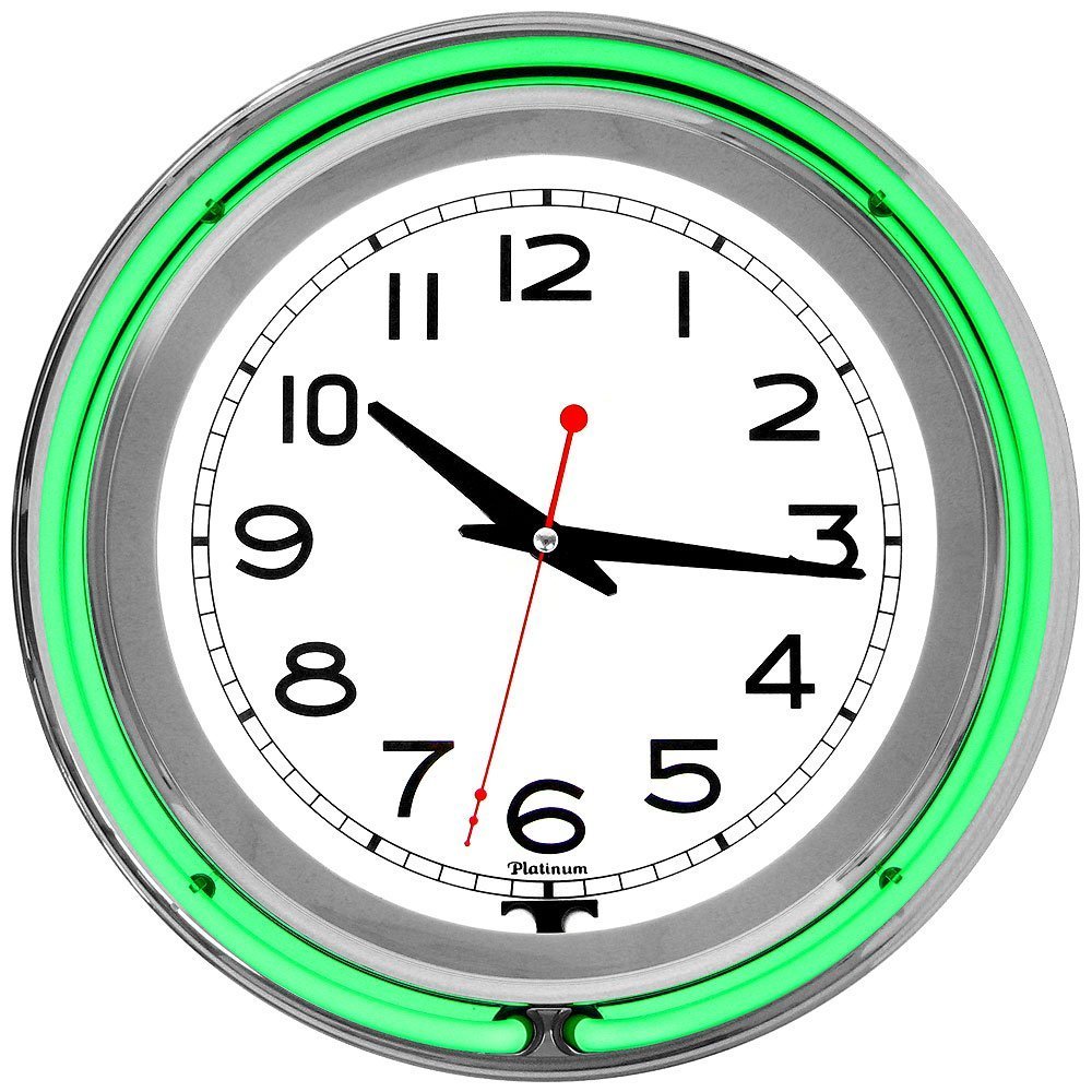 Photo 1 of Lavish Home Retro Neon Wall Clock - Battery Operated Wall Clock Vintage Bar Garage Kitchen Game Room – 14 Inch Round Analog (Green and White)