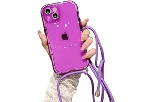 ELTIIGO for iPhone 14 Clear Case with Crossbody Nylon Lanyard, Slim Translucent Shockproof Soft Protective Cover with Anti-Lost Detachable Adjustable Shoulder Neck Strap for Girls Women - Purple