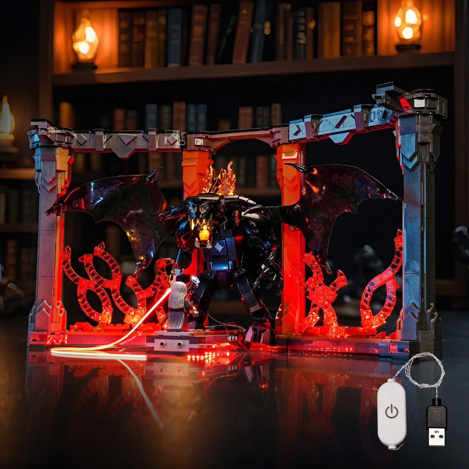 LocoLee Led Light Set Compatible with Lego 10367 Balrog Book Nook Led Decoration Lighting Kit Compatible with Lego 10367 Icons Building Blocks Model,Only Lights Set,No Model — image 1