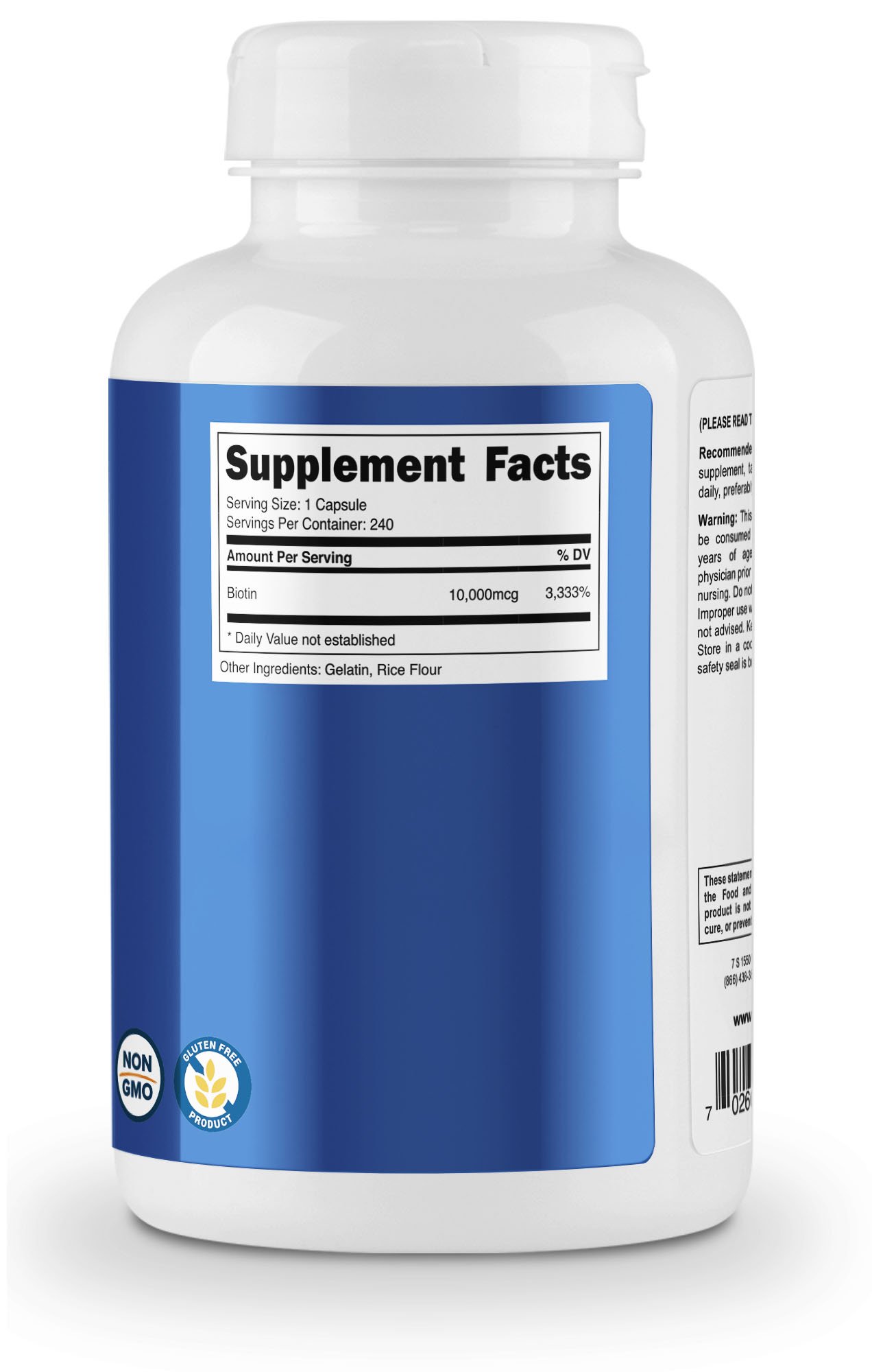 Nutricost Biotin (Vitamin B7) 10,000mcg (10mg), 240 Capsules ExerciseN