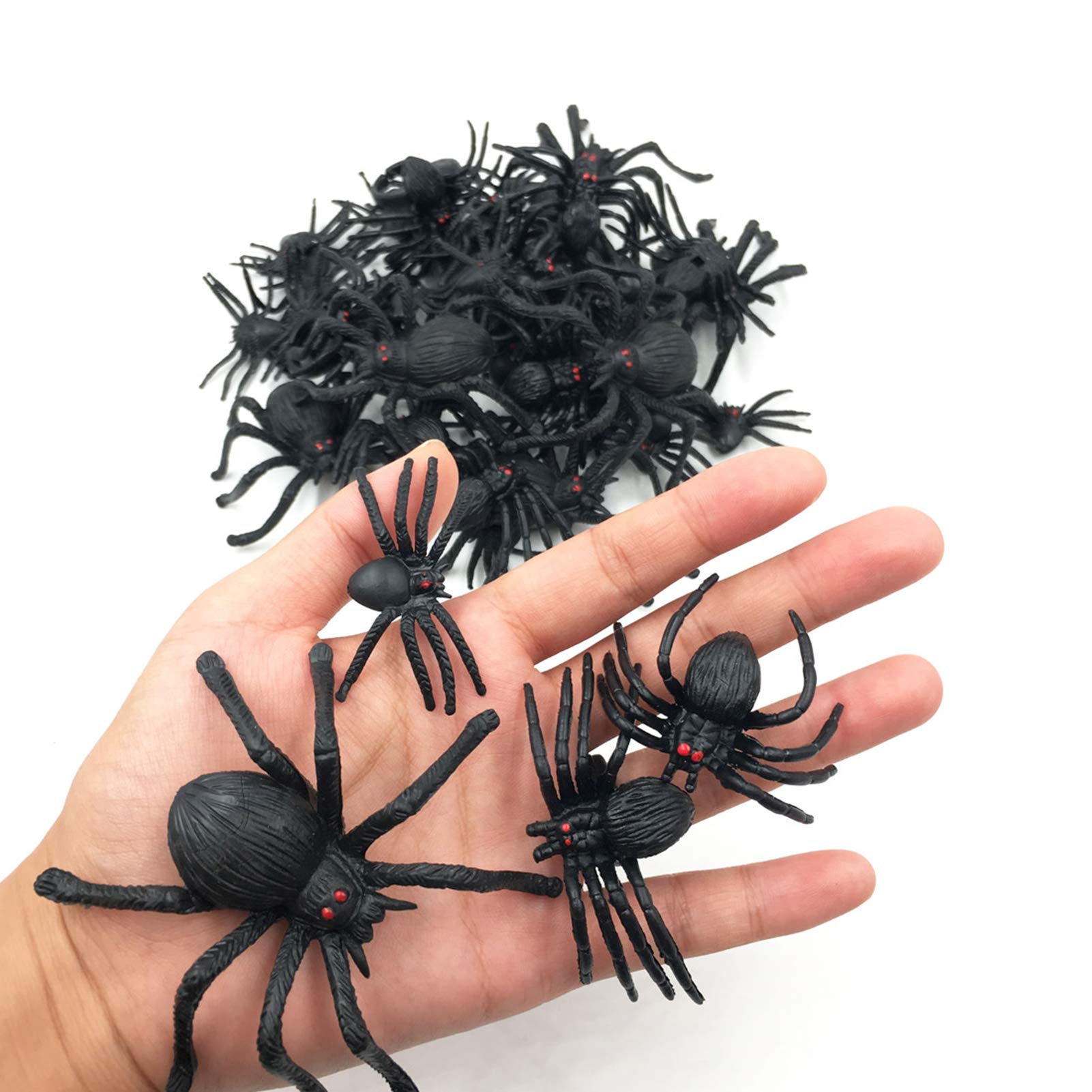 Photo 1 of kockuu 46pcs Realistic Plastic Spider Toys Fake Spider Prank Prop Joke Spiders and Spider Rings for Halloween Party Decorations Gift Party Favors Trick Toys Kids Toddlers April Fool's Day Prank Gifts