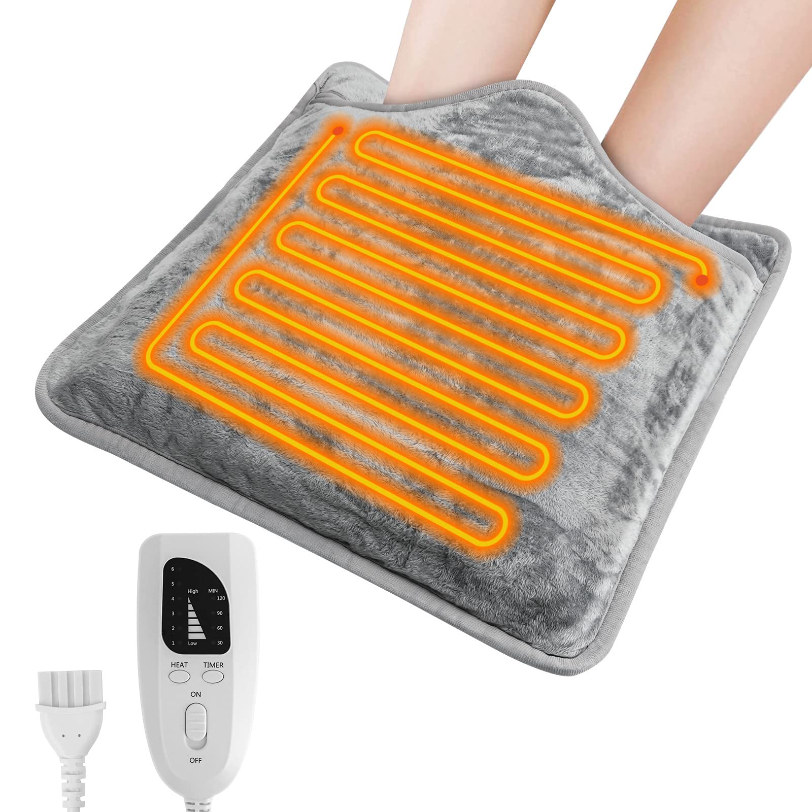 LAMA Electric Heated Foot Warmer, 40x40CM Fast Heating Foot Warmer Pad, Washable Feet Warmer with 6 Levels Temp & 4 Timers, Fast Heating Pad for Back Pain Relief, Hands, Shoulders, Abdomen