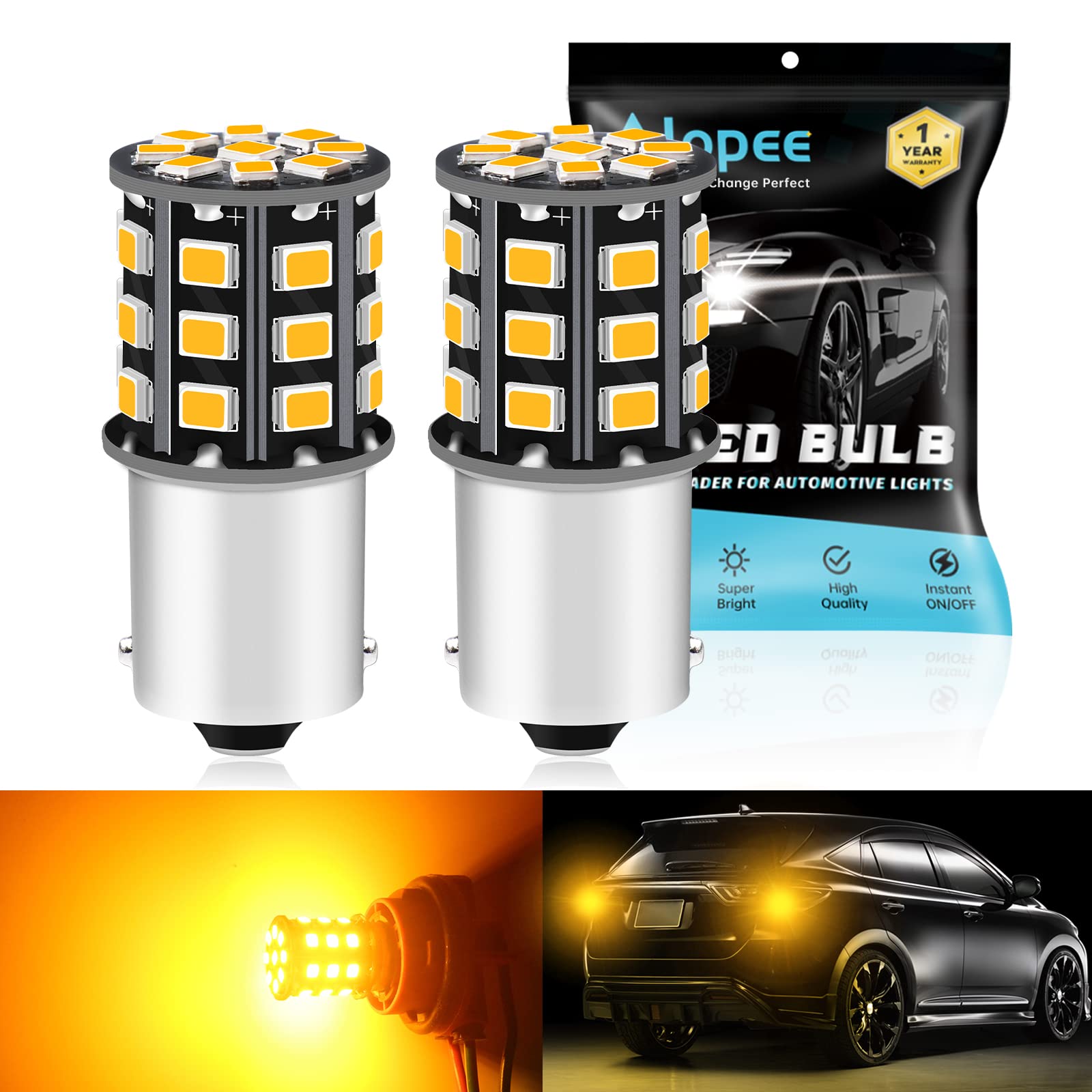 Alopee 2 Pack P21W LED Indicator Bulb Amber Extremely Bright 12V-24V 382 P21W Indicator Car Bulbs Replacement for Front and Rear Turn Signal Lights Tail Blinker Lights 2835 33 SMD