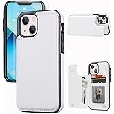JOYAKI Wallet Case Compatible with iPhone 13,Slim Protective case with Card Holder,PU Leather Kickstand Card Slots Case with a Free Screen Protective Glass for iPhone 13(6.1")-White