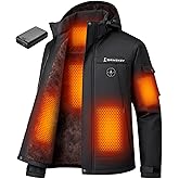 Brimekey Skiing Graphene Heated Jacket for Men with 20000mAh Battery Pack Fleece Lining Mens Heated Coat Waterproof Windproof