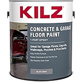 KILZ 1-Part Epoxy Acrylic Concrete and Garage Floor Paint, Interior/Exterior, Satin, Slate Gray, 1 Gallon