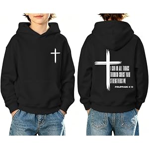 Fkatuzi Christian Graphic Hoodies For Boys Cross Sweatshirt Jesus Hoodie Kids Verse Bible Faith Religious God Cotton Pullover