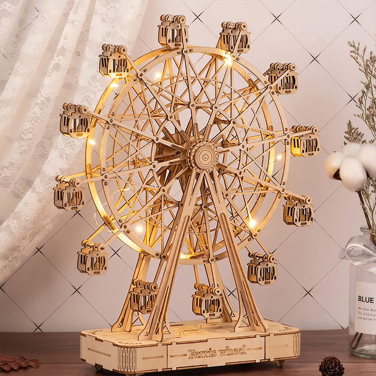 Rolife 3D Puzzle - Ferris Wheel Wooden Puzzles for Adults DIY Model Kits Music Box, Construction Kits Toy Building Sets, Aesthetic Home Decor Gifts Build Your Own — image 1