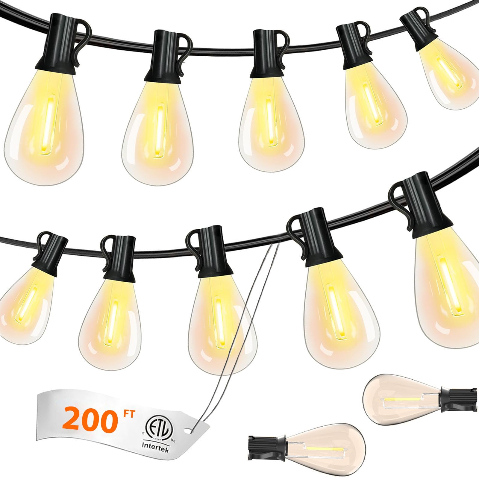 Photo 1 of smareal LED Outdoor String Lights 200FT Patio Lights Ultra Long Waterproof with Shatterproof S11 LED Bulbs, 2700K Outside Hanging Lighting Commercial for Garden,Porch,Deck,Decor,Backyard,Balcony
