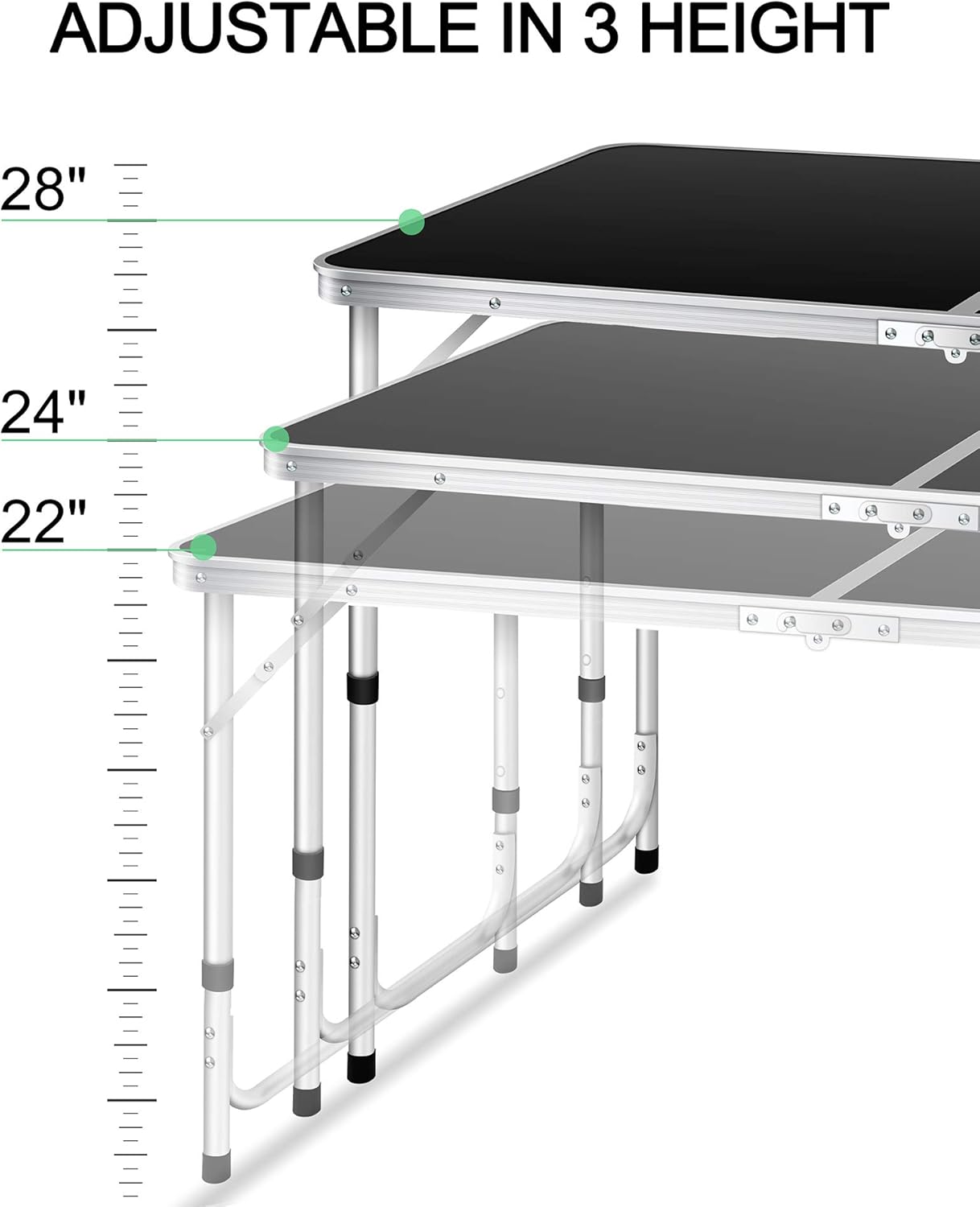 Folding Camping Table, FiveJoy 4 FT Aluminum Height Adjustable Lightweight Desk/w Portable Handle, Roll Up Top Weatherproof and Rust Resistant Table for Outdoor Picnic Beach Backyard, 47" x 24", Black: Kitchen & Dining