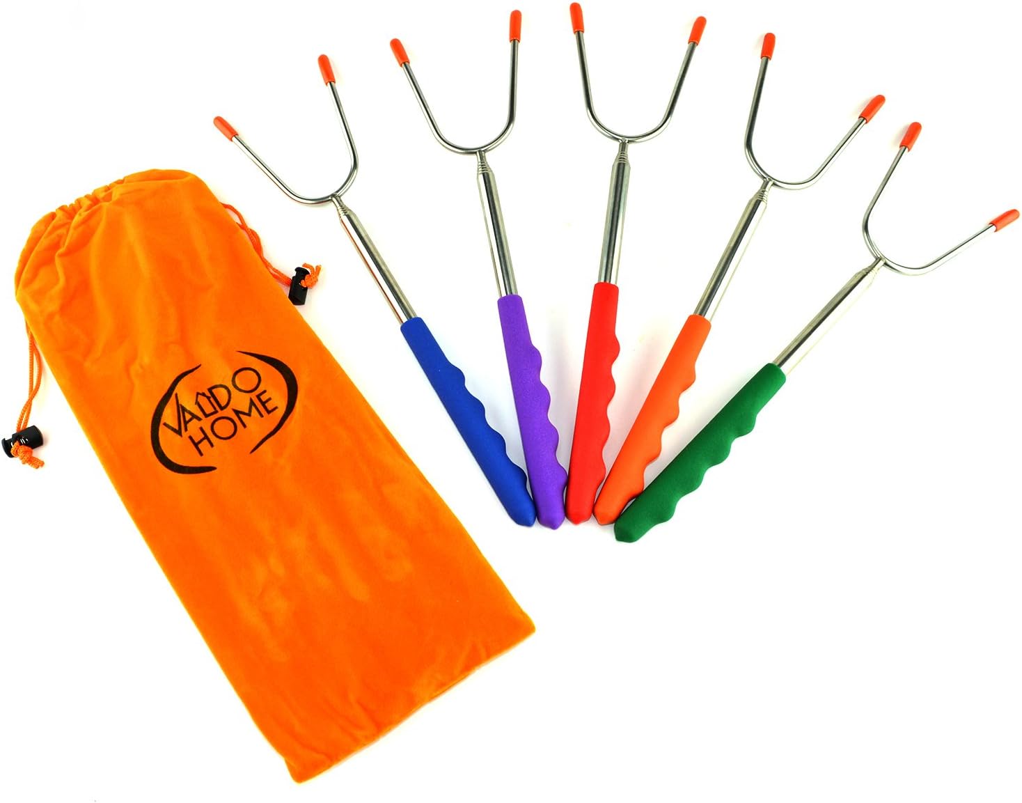 Valdo Home Marshmallow Roasting Sticks-Set of 5-Safe for Kids Extra Long 45’’ Telescoping Extendable Camping Cookware - Hot Dog, Smores Forks (5)