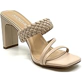 Soda Women's Braided Heeled Mules Square Toe Block Heel Sandals-Carmen