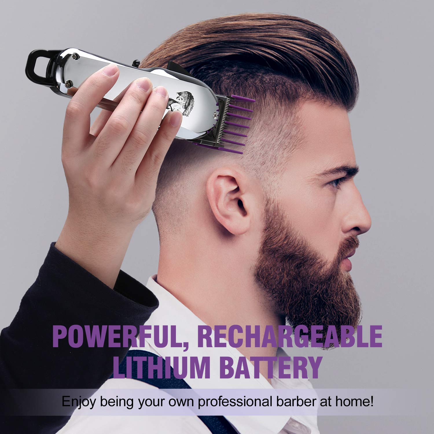 Professional Cordless Hair Clipper for Men Hair Haircuttings Kit Mustache Body Grooming Kit Rechargeable Hair Trimmer for Men Stylists Barbers Kids Home (silver): Beauty