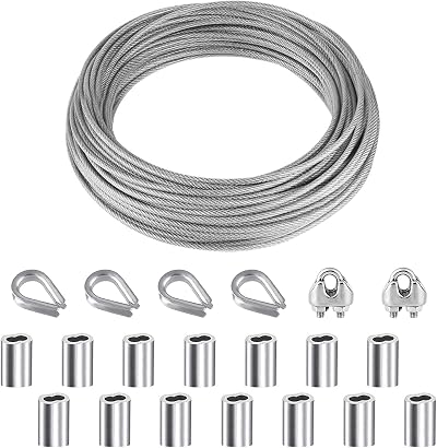 YSDMY 21 Pcs Rope Thimble Kit 10M PVC Coated Stainless Steel Wire Rope Set