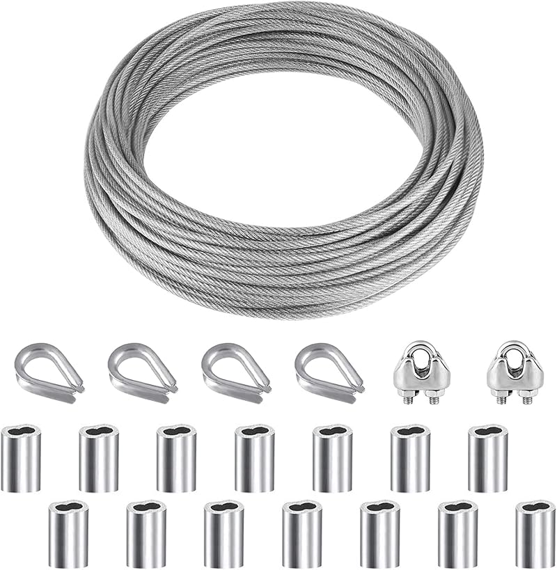 YSDMY 21 Pcs Rope Thimble Kit 10M PVC Coated Stainless Steel Wire Rope Set