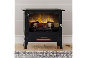 Country Living Infrared Freestanding Electric Fireplace Stove Heater in Black | Multiple Flame Colors, Metal Design with Faux Wooden Logs | Alexa/WiFi Enabled - Remote Included