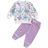 JLKGICF Toddler Baby Girl Fall Winter Outfit Butterfly/Strawberry Sweatshirt Pants Set Cute Clothes 3 6 9 12 18 Months 2T 3T