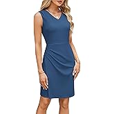 GRACE KARIN Women Wear to Work Sleeveless V-Neck Ruched Bodycon Wrap Office Party Cocktail Pencil Dresses