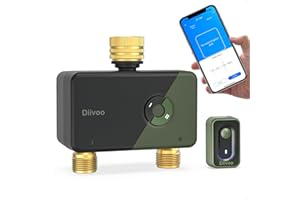 Diivoo WiFi Sprinkler Timer 2 Zone, Garden Hose Timer with Brass Inlet & Outlet, Programmable Automatic Water Timer with Rain