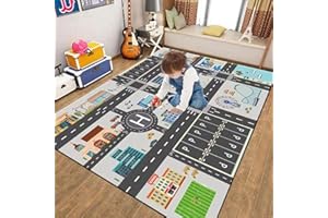 KEBEXXY Kids Rug Play Mat Great for Playing with Cars and Toys,Educational Kid Road and Traffic City Life Carpet,Children Baby Fun Throw Rug for Bedroom Play Room,31X47Inch/80X120CM