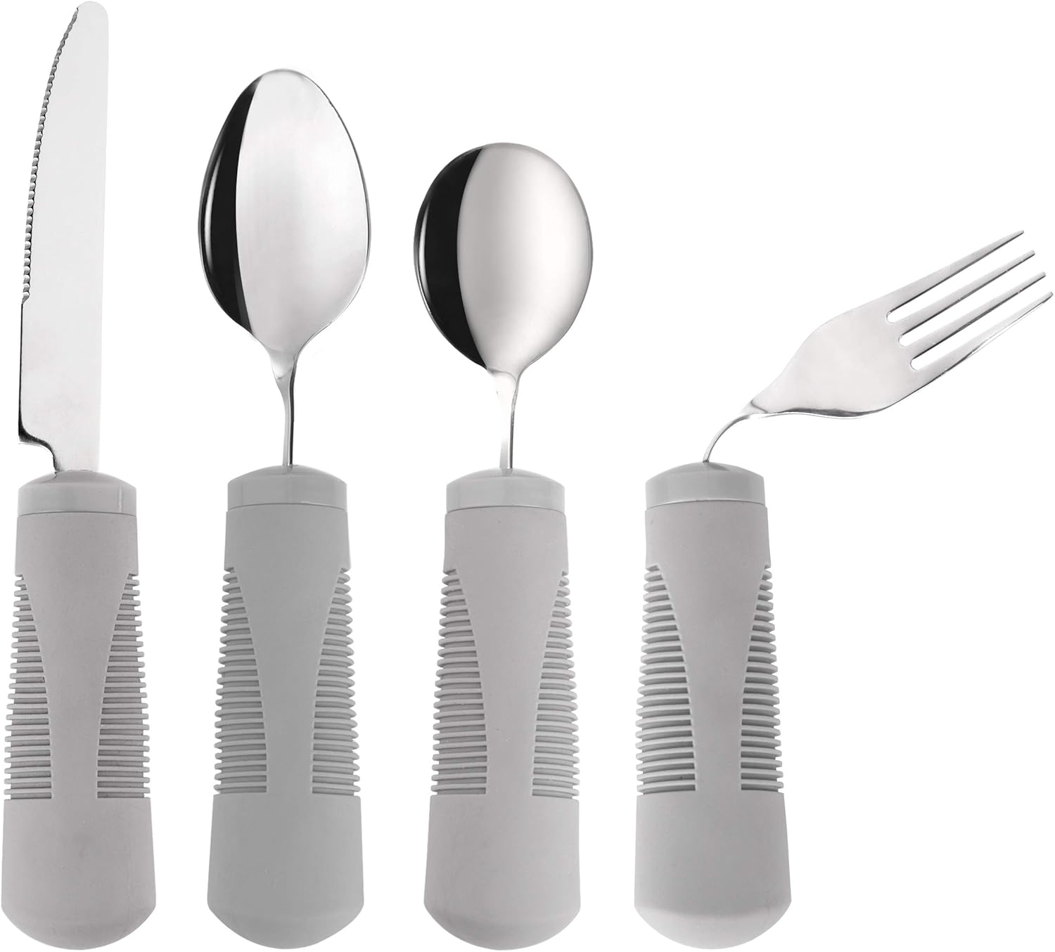 Adaptive Utensils (4-Piece Kitchen Set) Wide, Weighted, Non-Slip Handles for Hand Tremors, Arthritis, Parkinson’s or Elderly use - Stainless Steel Knife, Fork, Spoons (Gray Weighted Bendable): Health & Personal Care