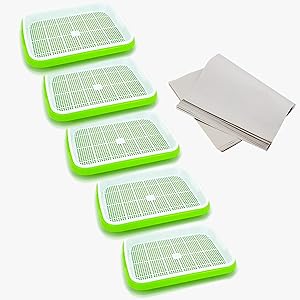 KLLsmDesign Seed Sprouter Tray, Microgreens Growing Kit with Hydroponic Gardening System, Double Layer Wheatgrass Sprouting Kit Nursery Seed Germination Tray for Garden Home Office (5 Packs)