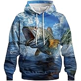 QTAGTESS Novelty Long Sleeve Hoodie Funny Fashion Fishing Print Sweatshirts