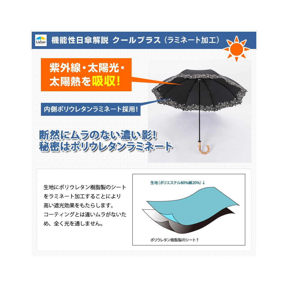 魅力的な 日傘 Uvカット 100 遮光 遮熱 折りたたみ傘 花柄刺繍 晴雨兼用 ラミネート生地 クールプラス Lieben 0523 ブラック B07b6m8y2v ブラック ブラック yfund Org
