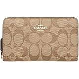 Coach Medium Zip Around Wallet in Signature Canvas (Khaki/Saddle)