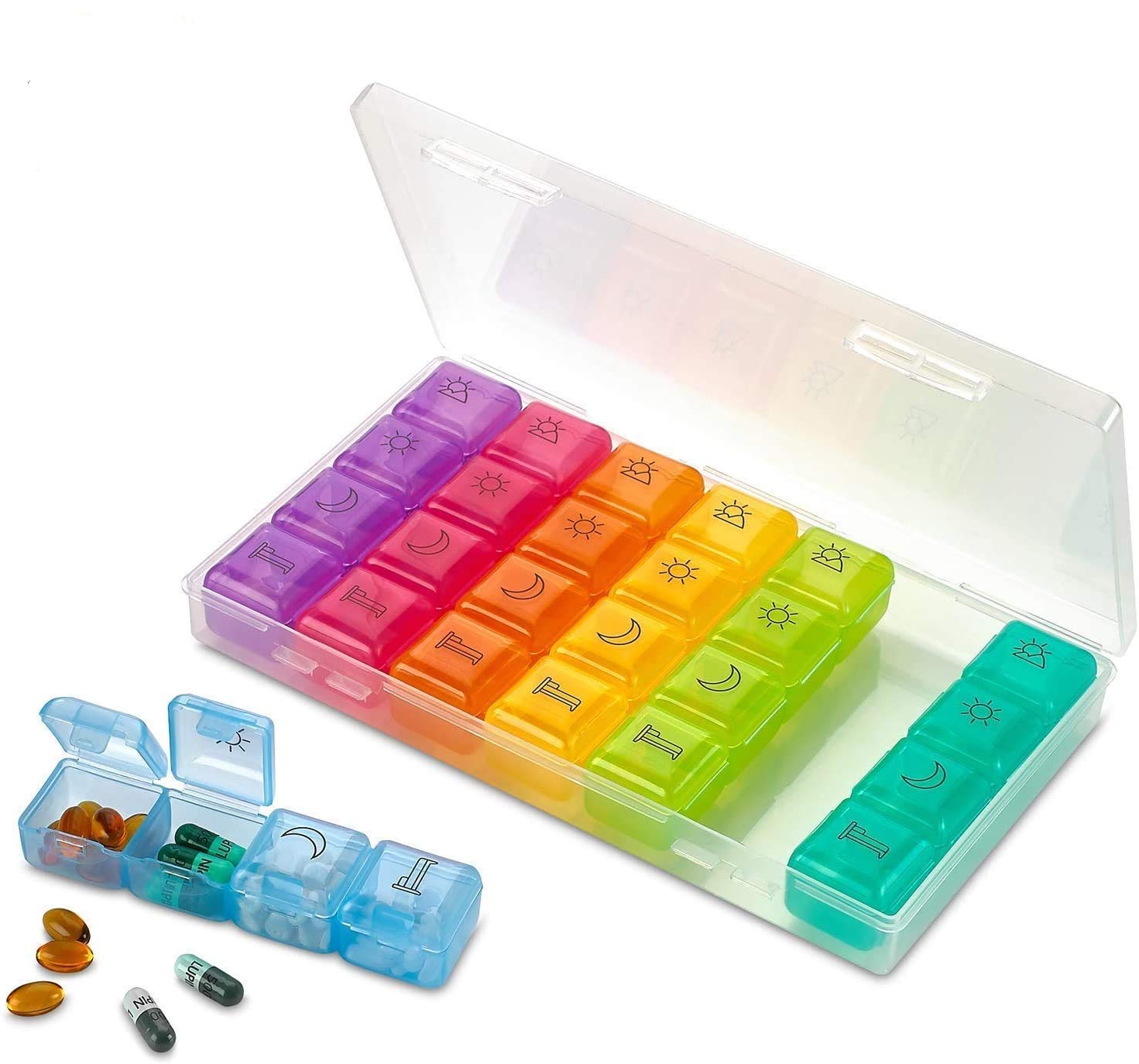 Weekly Pill Organizer - 4 Compartment Am/pm Pill Box, 7 Day Large Travel Medication Dispenser Case for Vitamins and Medicines by MEDca