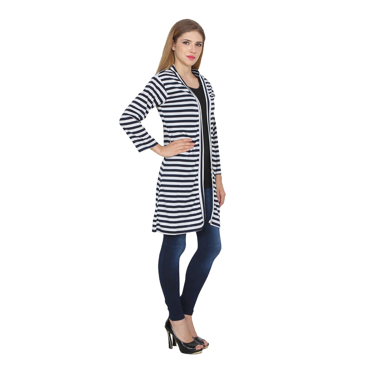 my swag women striped pattern long sleeve shrug