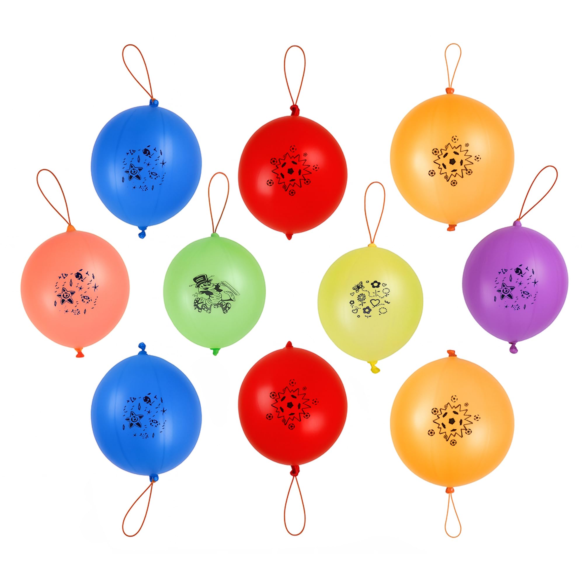 Trimming Shop Large Printed Punch Balloons for Kids - 12 Inch Heavy Duty Thick Latex Balloons with Elastic Bands, Assorted Colours, Easy to Inflate Party Balloons for Children, 10 Pack